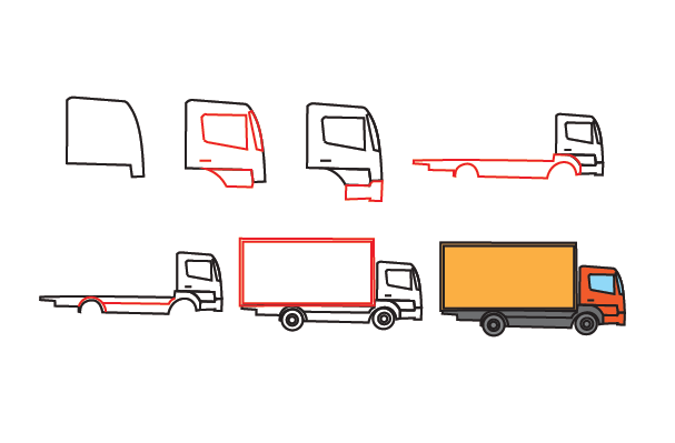 how to draw a lorry step by step