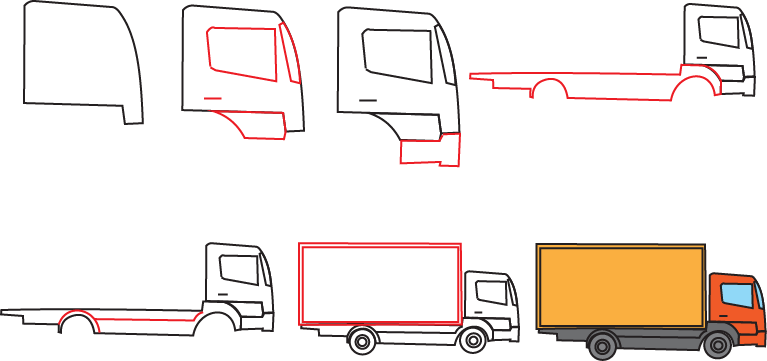 how to draw a lorry step by step