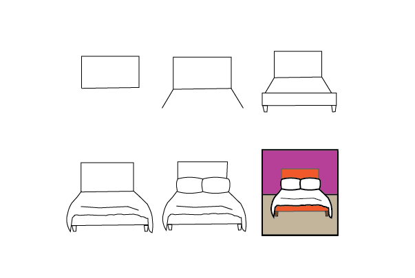 how to draw a bed step by step