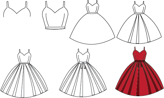 how to draw a dress step by step