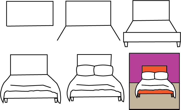 how to draw a bed step by step