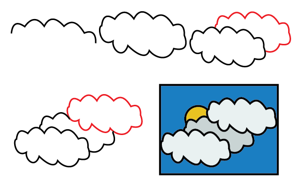 how to draw a cloud step by step