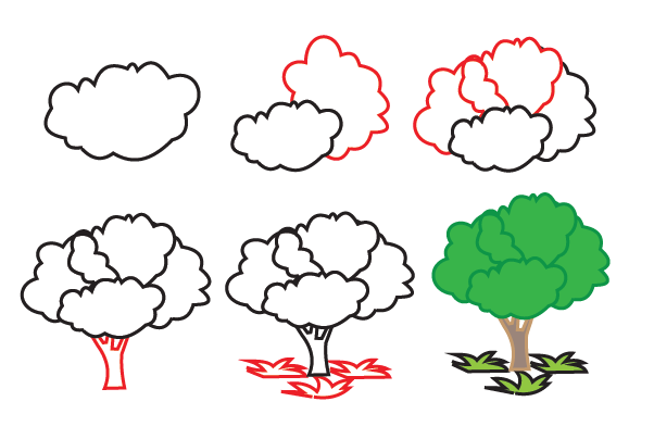 how to draw a tree step by step