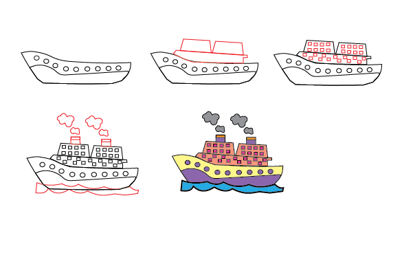 how to draw a ship step by step