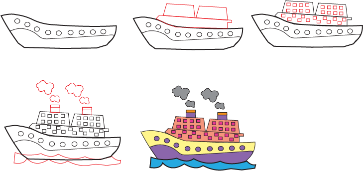 how to draw a ship step by step