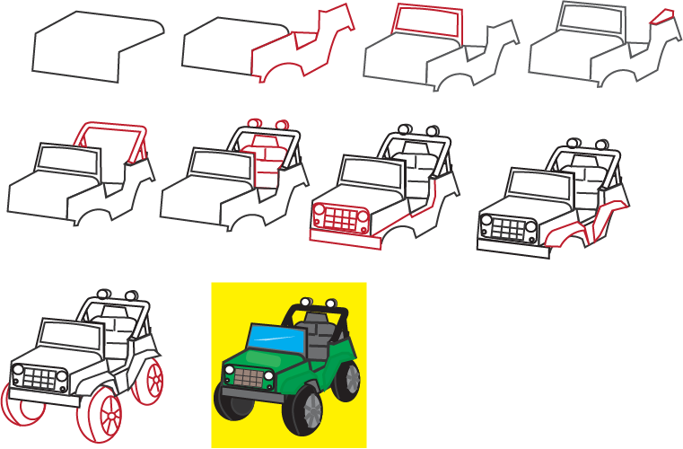 how to draw a jeep step by step