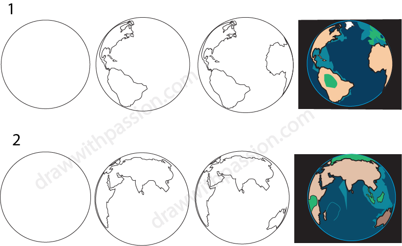 how to draw a globe step by step