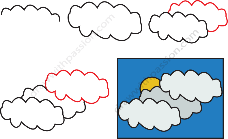 how to draw a cloud step by step