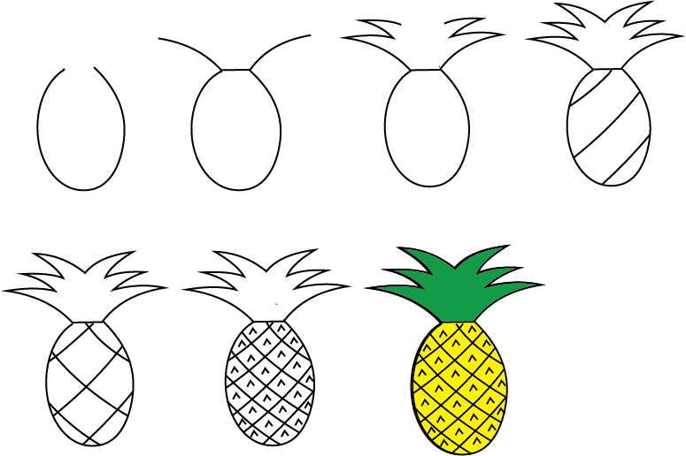 how to draw a pineapple step by step