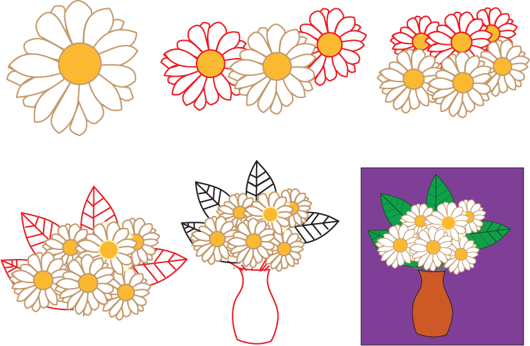 how to draw a daisy vase step by step