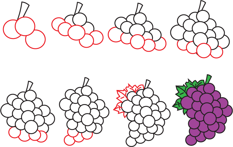 how to draw grapes step by step