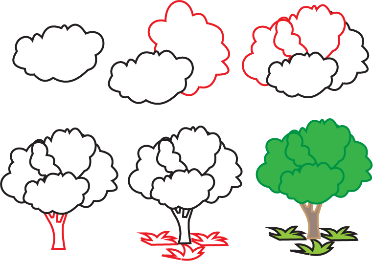 how to draw a tree step by step