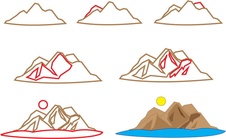 how to draw a mountain step by step