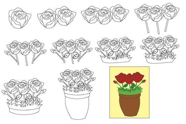 how to draw a rose bush step by step