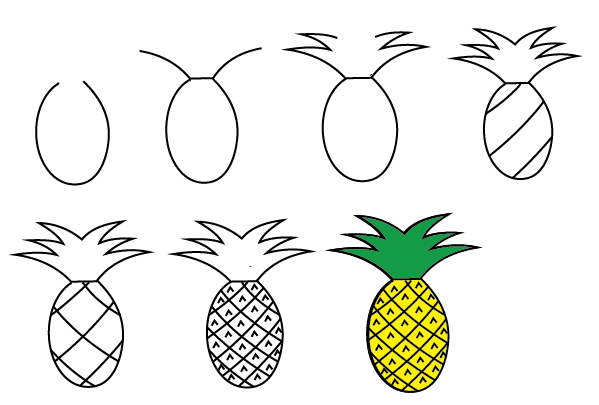 how to draw a pineapple step by step