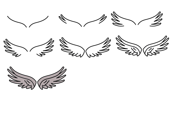 how to draw wings step by step