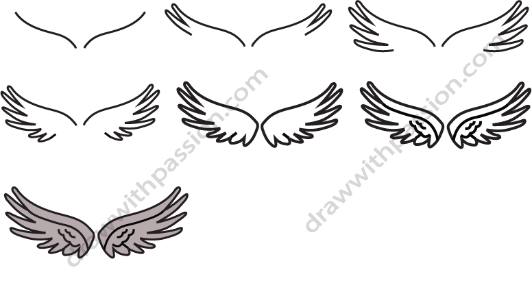 How to draw wings step by step