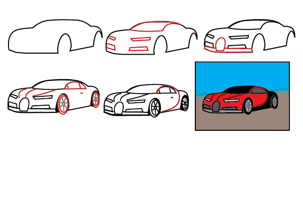 how to draw a Bugatti chiron step by step