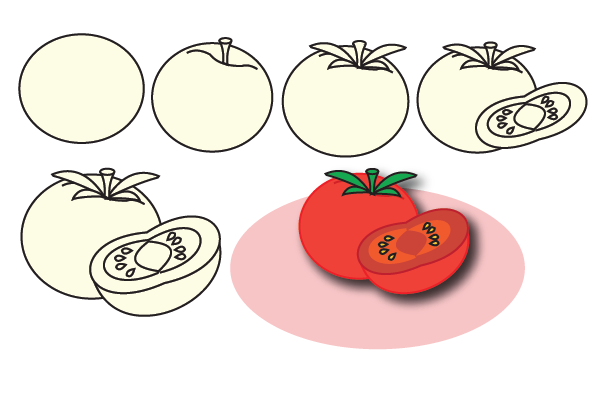 how to draw a tomato step by step