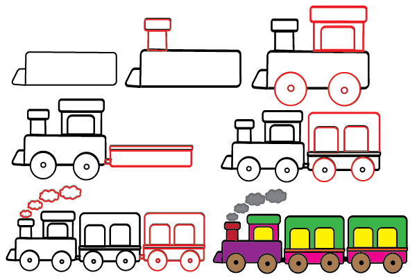 how to draw a train step by step