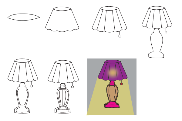 how to draw a lamp step by step