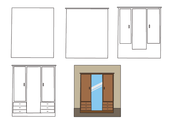 how to draw a wardrobe step by step