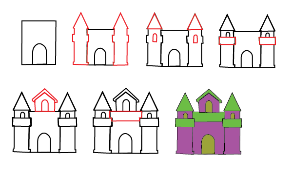 how to draw a castle step by step