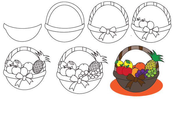 how to draw a fruit basket step by step