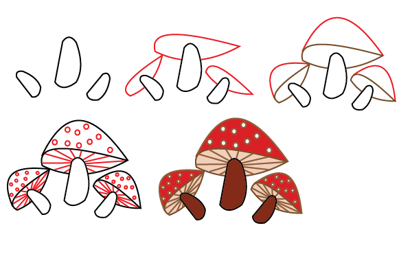 how to draw a mushroom step by step