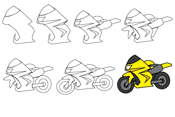 how to draw a motorbike step by step