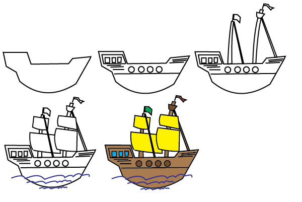 how to draw a pirate ship step by step