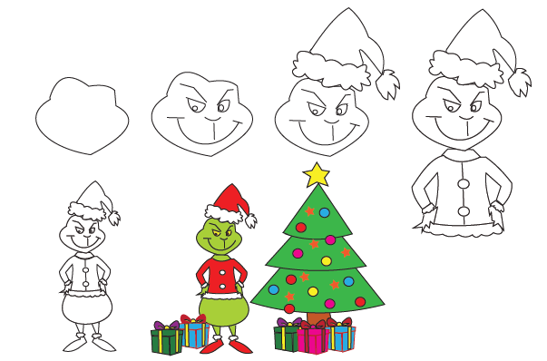 how to draw the grinch step by step