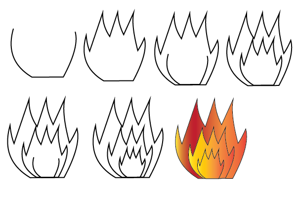 how to draw flame step by step