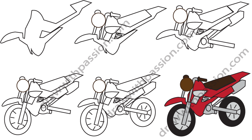 How to draw a dirt bike step by step