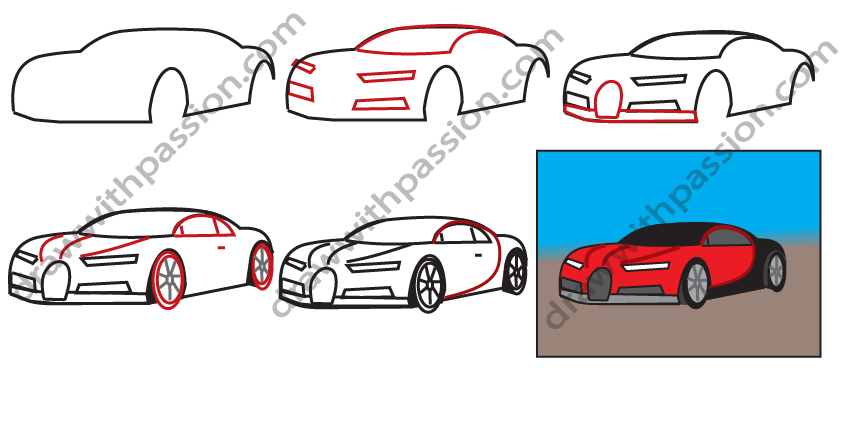 How to draw a Bugatti Chiron step by step