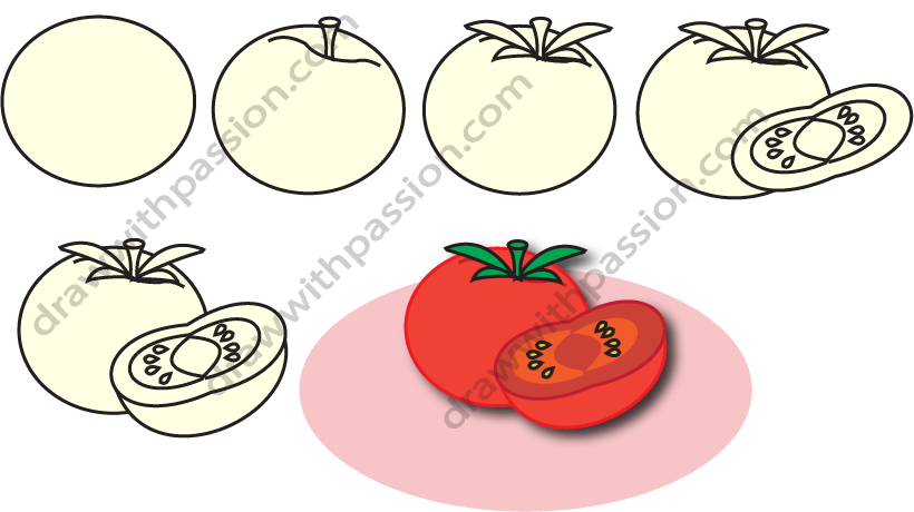 How to draw a tomato step by step