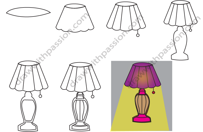 How to draw a lamp step by step