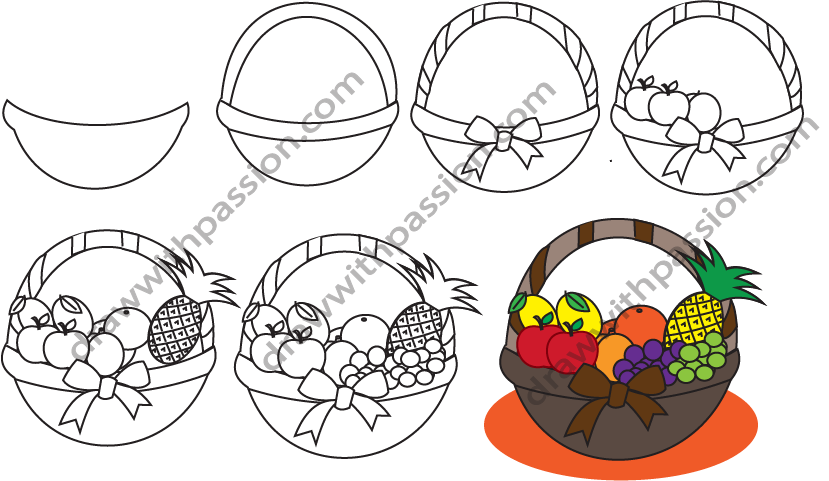 How to draw a fruit basket step by step