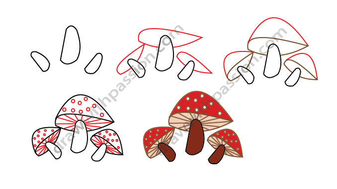 How to draw a mushroom step by step