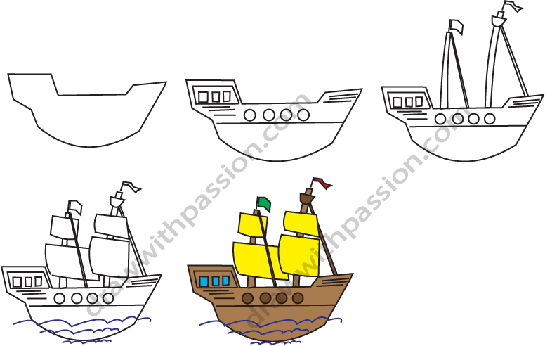 How to draw a pirate ship step by step