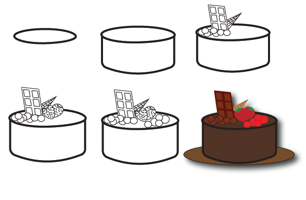 how to draw a cake step by step