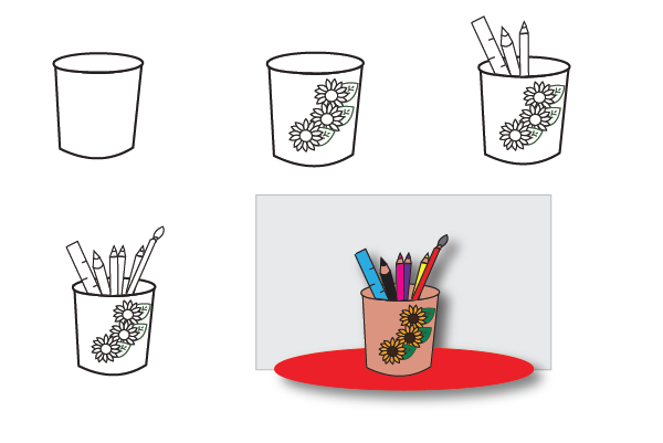 how to draw a pencil holder step by step