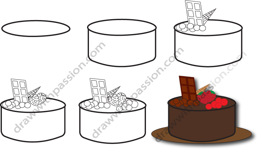 How to draw a cake step by step