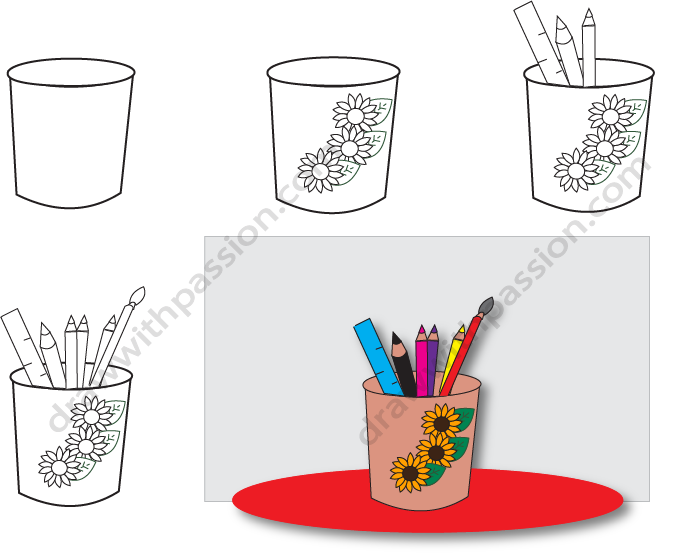 How to draw a pencil holder step by step.