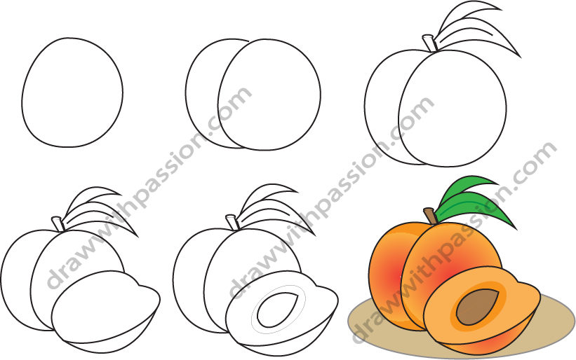 how to draw a peach step by step