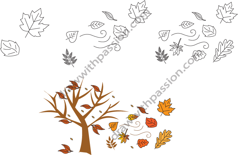 How to draw fall leaves step by step