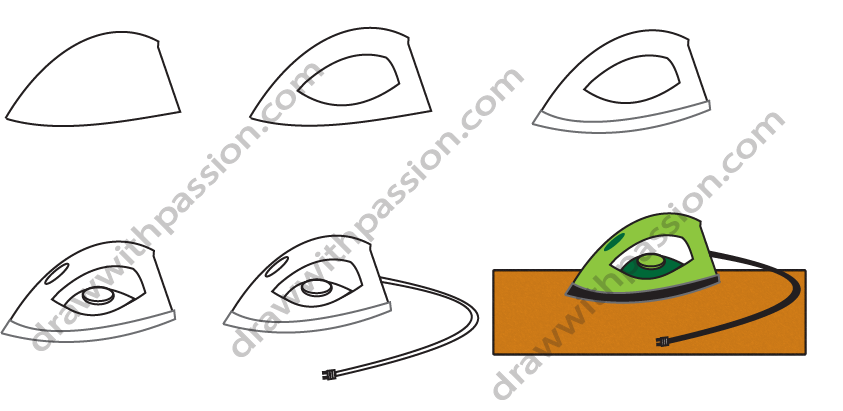 How to draw an iron step by step